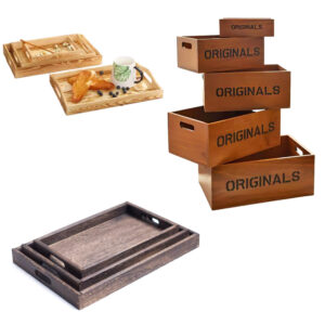 P20040-46045 wooden vintage trays with handles